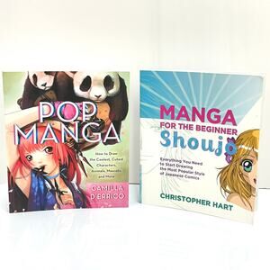Lot of 2 Manga Drawing Books Softcover Pop D'errico Martin Beginner Shoujo Hart